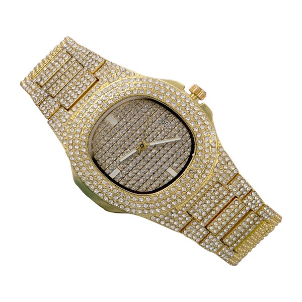 Signature Collections Luxury Style Statement Iced Out Bling Quartz Watch, Gold & Silver Mix
