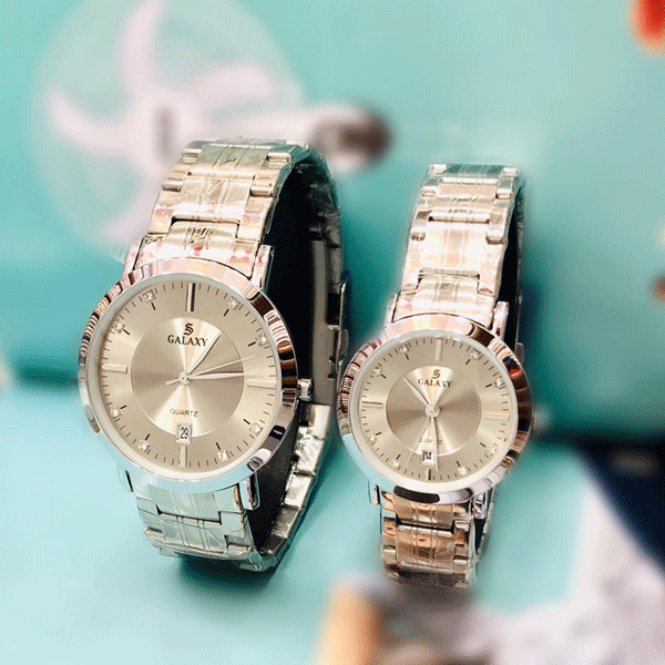 Galaxy Stainless steel Stylish Couple Watch, Silver