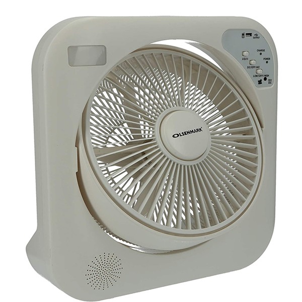 Olsenmark OMF1751 12 Inch Rechargeable Box Fan, White