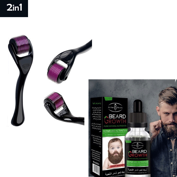 Magic Hair And Beard Growth Kit With Titanium Needle Roller And Aichun Beauty Beard Growth Essential Oil