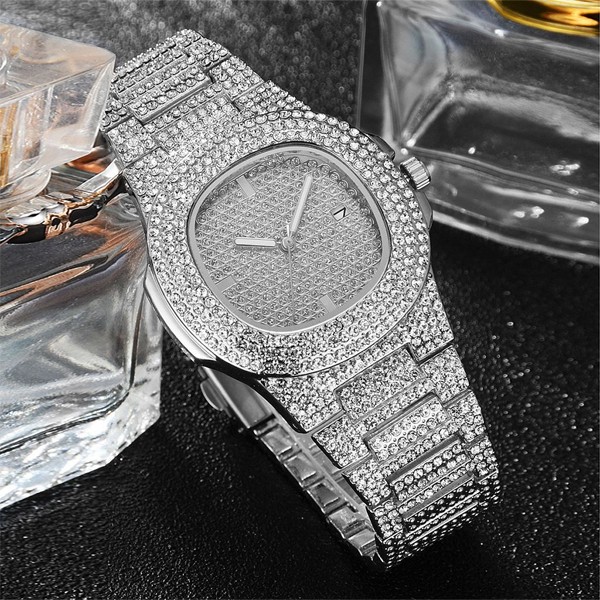Signature Collections Luxury Style Statement Iced Out Bling Quartz Watch, Silver