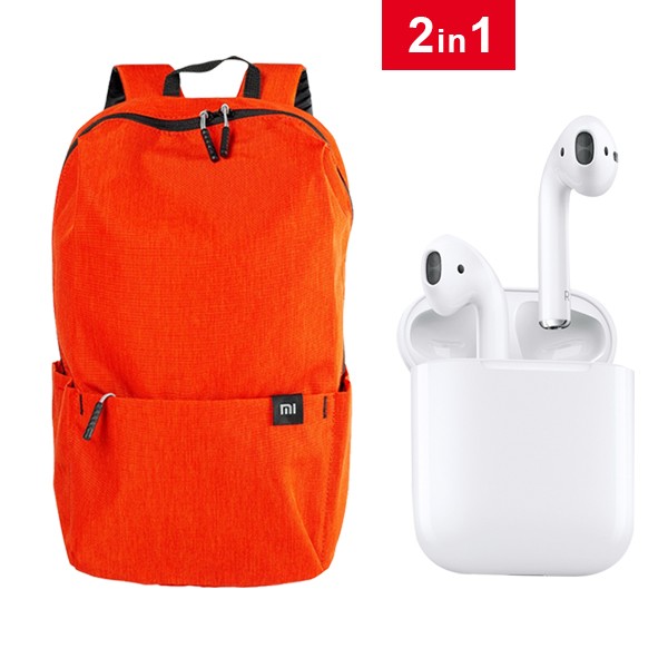 2 IN 1 Combo Xiaomi Mi Casual Daypack, Orange color With Bluetooth Headset