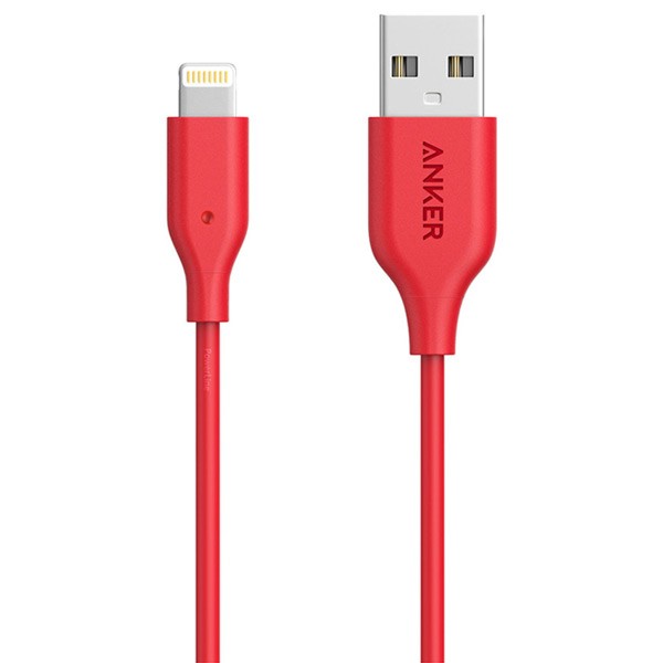 Anker A8012H91 PowerLine + USB Cable Lightning (3ft) Red