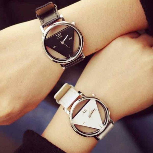 Unique Hollowed-out Triangular Dial Quartz Couple Watches, Assorted Color 