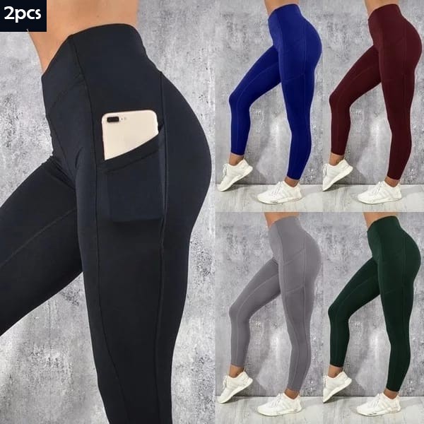 2021 High Quality Womens High Waist Leggings With Pocket 2Pcs