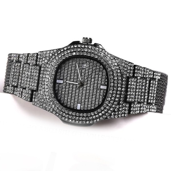 Signature Collections Luxury Style Statement Iced Out Bling Quartz Watch Black