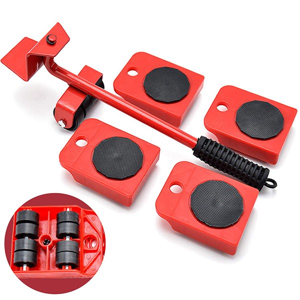 Heavy Furniture Moving Kit Easy Mover Appliance Roller Lifter Moving System  with 4 Wheel Sliders Lifter Kit for Moving Sofa Cabinet Table 180 Degree  Adjustable Head of Pry Bar 