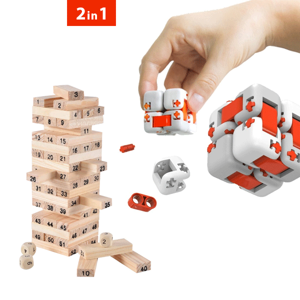 2 IN 1 Combo Xiaomi Mi Fidget Cube With Wooden Building Blocks Swiss Toy