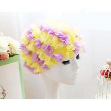 Womens Long Hair Flower Swimming Cap Yellow And Purple-LSP