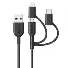 Anker A8436H11 powerline II USB-A to 3 in 1 Cable Black-LSP