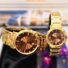 Galaxy Stainless steel Stylish Couple Watch, Gold/Brown-LSP